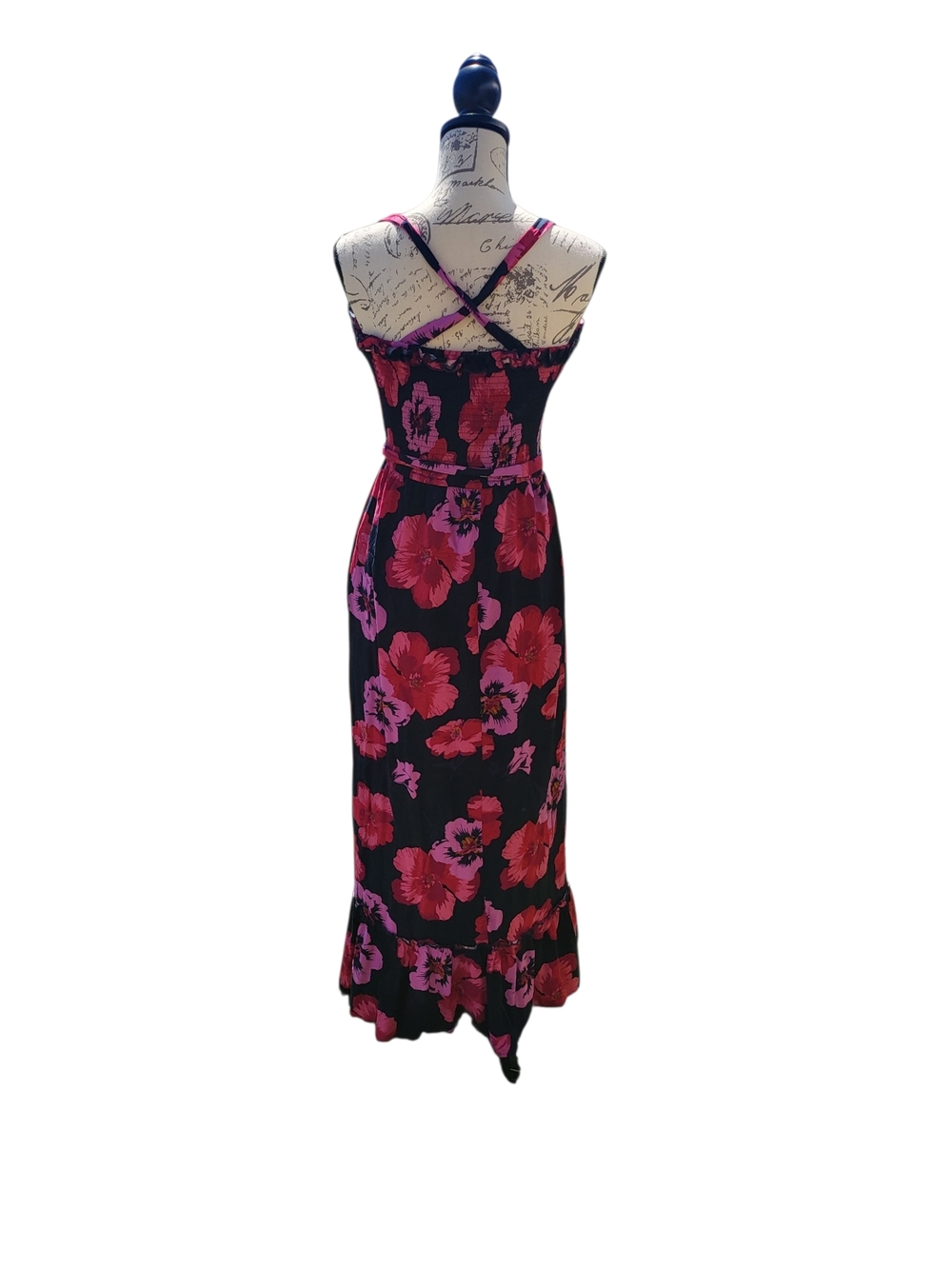 Band of Gypsies Black Maxi Dress with Pink & Red Floral Print - Picture 3 of 6